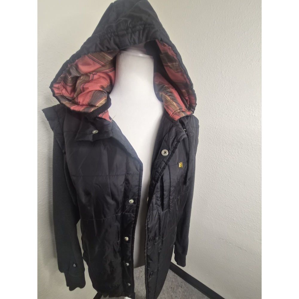 Matix Asher Hoodie Men's Size Medium Black Full Zip Quilted Jacket w/plaid
